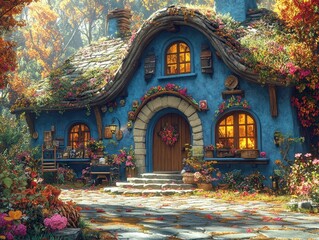 Obraz premium Whimsical Fairy Tale Scene with Little Red Riding Hood and Forest Friends in a Cozy Setting