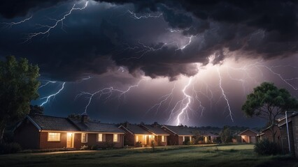 A dramatic image of a nocturnal thunderstorm with intense lightning