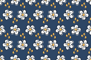 Floral seamless pattern. Camomile flowers. Nature background of various botanical elements. Daisies flowers. Vector illustration for decoration, wallpaper, textiles, printing,  kids interior