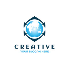 Recycle icon with integrated globe. Global recycling conservation. Protection earth with reuse, recycle, renew for carbon reduction, net zero, green energy, eco friendly concept, vector illustration