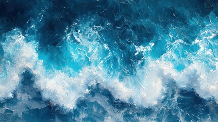 Fototapeta premium Aerial View of Turquoise Ocean Waves and Vibrant Blue Coastline