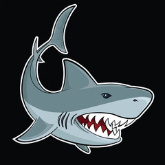 Vector sticker of sea animal shark with angry expression