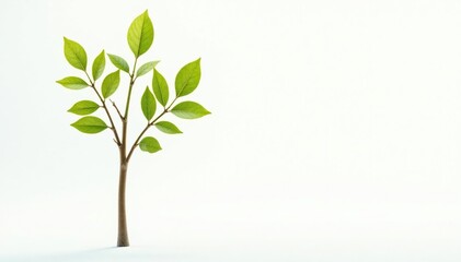 Obraz premium Single young tree, delicate leaves, white backdrop, image, studio