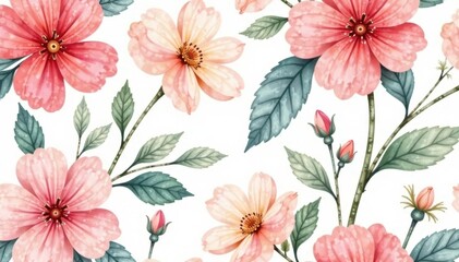 Subtle watercolor floral pattern, endlessly repeating , floral, delicate