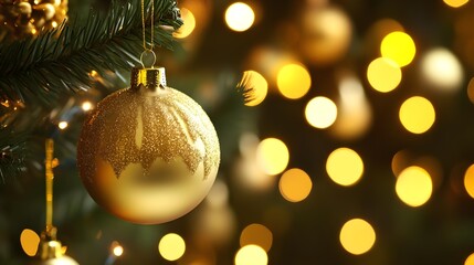 Obraz premium Festive Golden Particles Sprinkling Down from Christmas Ornaments