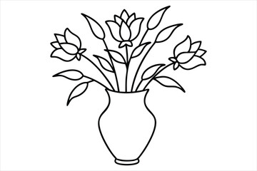 elegant floral arrangement in a vase single line art