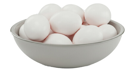 A bowl brimming with pristine white eggs, ready for baking or cooking, nestled in a soft grey bowl against a bright background.