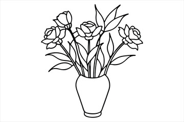 elegant floral arrangement in a vase single line art