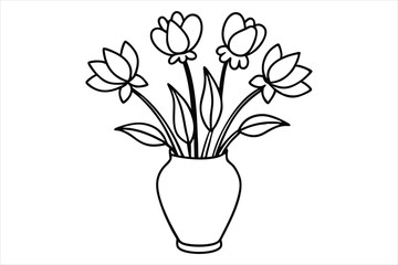 elegant floral arrangement in a vase single line art