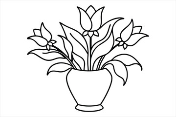 elegant floral arrangement in a vase single line art