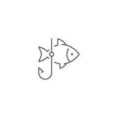 Fishing line icon. Fish with a fishing hook.