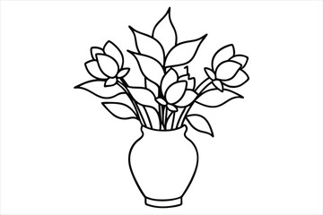 elegant floral arrangement in a vase single line art