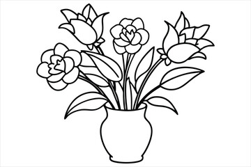 elegant floral arrangement in a vase single line art