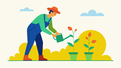 Gardener A gardener tending to a garden over time watering plants and removing weeds symbolizing the care and dedication required to see longterm growth.