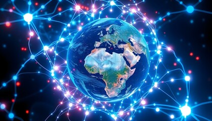 Obraz premium Global Network Connection: Futuristic Earth Technology