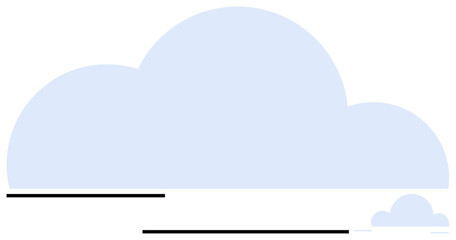 Blue overlapping cloud shapes in a clean, flat design with simple black horizontal lines. Ideal for weather, calmness, digital storage, simplicity, minimalism, nature mindfulness. Flat simple