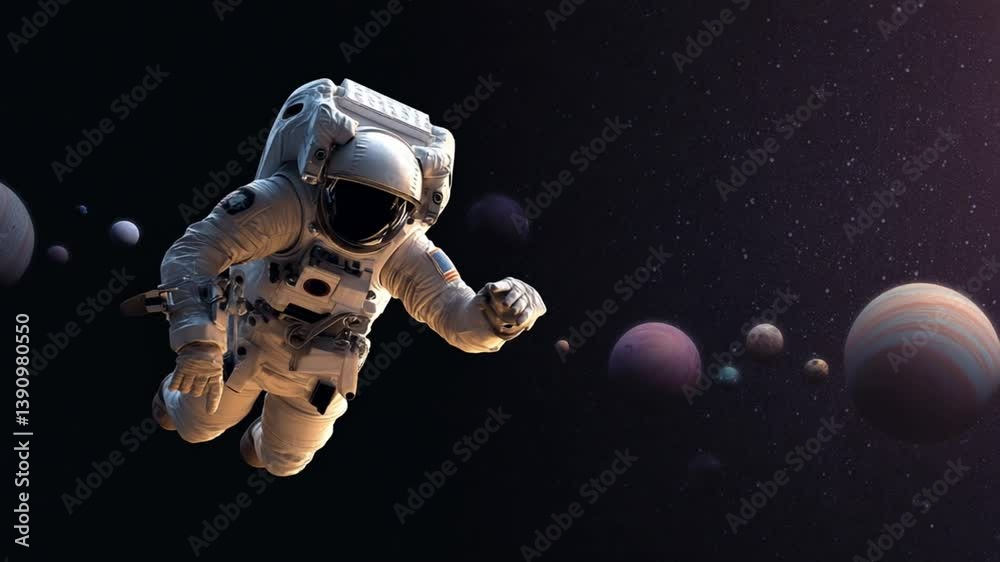 Poster astronaut exploring the cosmos with planets in alignment generative ai