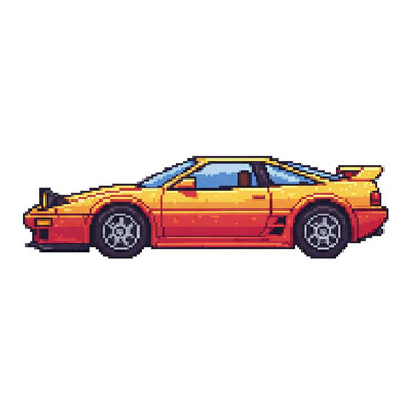 A vibrant pixel art illustration of a sporty, two-door coupe.