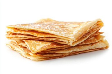 Stack of folded crepes with light dusting on a plain background
