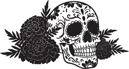 Fototapeta premium Day of the Dead Vector Black Silhouette on White Background | Día de los Muertos Illustration | Cultural & Festive Design | Minimalist & Editable