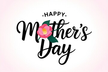 Naklejka premium Happy Mother's Day greeting card design featuring elegant calligraphy and a beautiful pink camellia flower Perfect for Mother's Day cards banners and social media posts