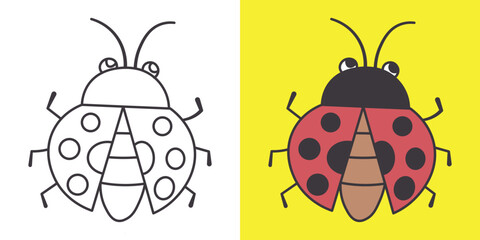 insect animals, kids coloring book. Coloring book with cute cartoon pictures. Vector illustrations with colored background.