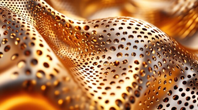 Gold perforated metal sheet waves abstract background design