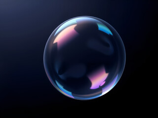 Realistic soap bubble with rainbow reflection on black background, perfect for abstract themes. Generative AI