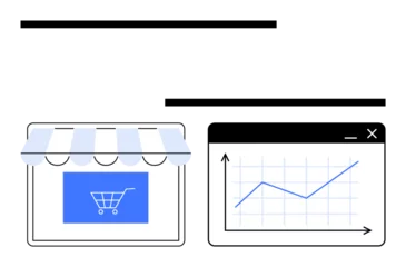 Fotobehang Online storefront with cart icon and analytics dashboard showing a rising graph. Ideal for e-commerce, business growth, online shopping, digital marketing, data analysis, performance tracking © robu_s