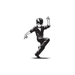 A dynamic vector illustration of a dancing boy, showcasing energetic movement and stylish pose. Perfect for event promotions, dance-themed designs, and projects celebrating dance culture.