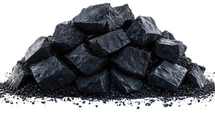 Coal and sugar cubes isolated on a white background with a closeup of brown sugar cubes stacked together