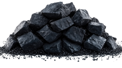 Coal and sugar cubes isolated on a white background with a closeup of brown sugar cubes stacked together
