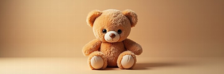 Obraz premium A soft, adorable teddy bear against a smooth, neutral background, perfect for children's products, gifts, or cozy home decor.