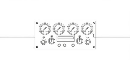 Single line illustration of a pressure gauge panel with dials on white background
