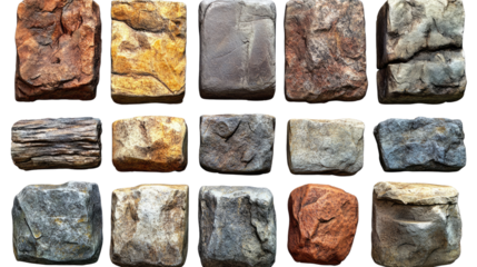 Set of rough granite stones forming an old stone wall with a natural texture and earthy colors