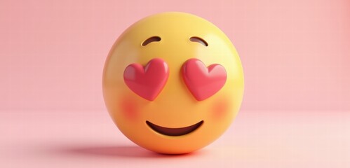 Fototapeta premium A cheerful emoji with heart-shaped eyes, perfect for expressing love and positivity in digital content, marketing, and social media.