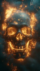 Burning Skull Face Erupting With Fire Horror Energy Photo
