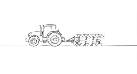 Minimalist tractor with plow line art: Elegant simplicity in agriculture drawing