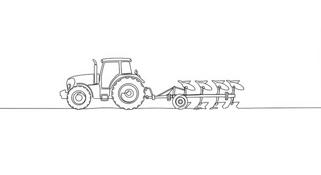 Minimalist tractor with plow line art: Elegant simplicity in agriculture drawing