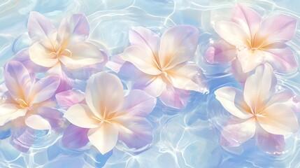 Fototapeta premium Serene Blue Water with Gentle Ripples and Elegant Floating Flowers