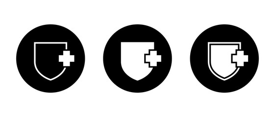 Medical shield icon on black circle. Healthy badge sign. Protect, health protection symbol