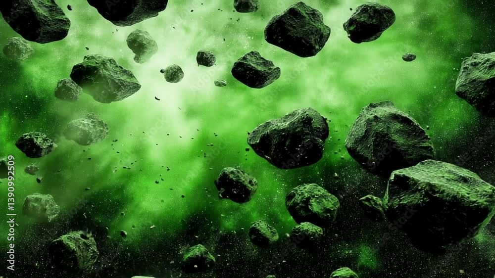 Poster navigating through an eerie asteroid field in outer space generative ai