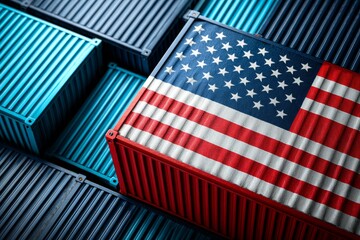 Fototapeta premium American flag on shipping container symbolizing trade and commerce