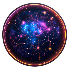Neon Holographic Alien Planet Map with Constellation Isolated on Transparent Background