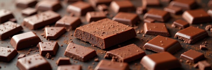 Indulge in the rich, delicious world of chocolate with these beautifully arranged chocolate pieces. Perfect for culinary designs, sweet promotions, and dessert-related projects.