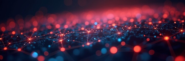 A captivating digital landscape featuring vibrant lights and interconnected nodes, symbolizing technology, innovation, and networking.