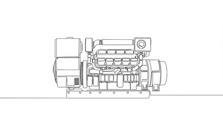 Minimalist Diesel Generator System Drawing: Continuous Line Art Simplicity and Precision