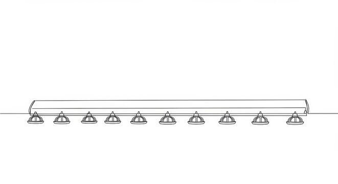 Minimalist Poultry Farm Setup: Continuous Line Art of Feeders on White Background