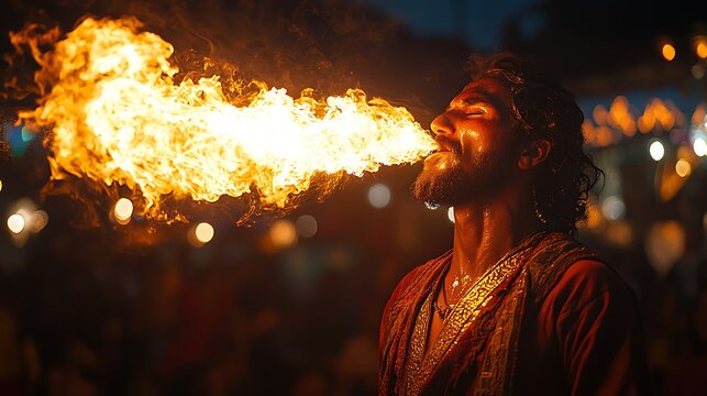 Fire Show Performer Creates Intense Scene With Flames Photo
