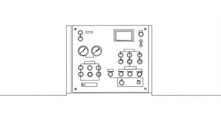 Minimalist industrial control panel single line drawing conveying technical precision